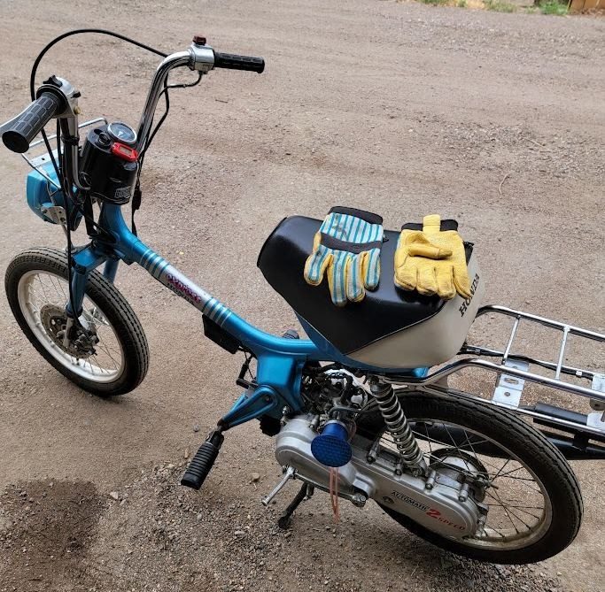 Our blue Honda Express two-speed