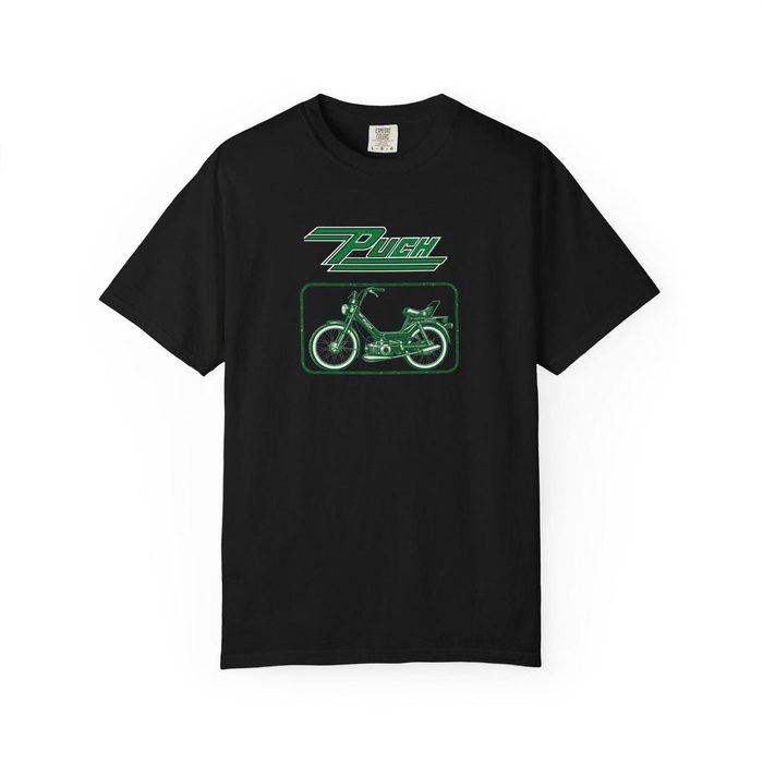Green Puch Stripe Maxi T-Shirt - vintage Puch Maxi moped shirt by Moped Motel