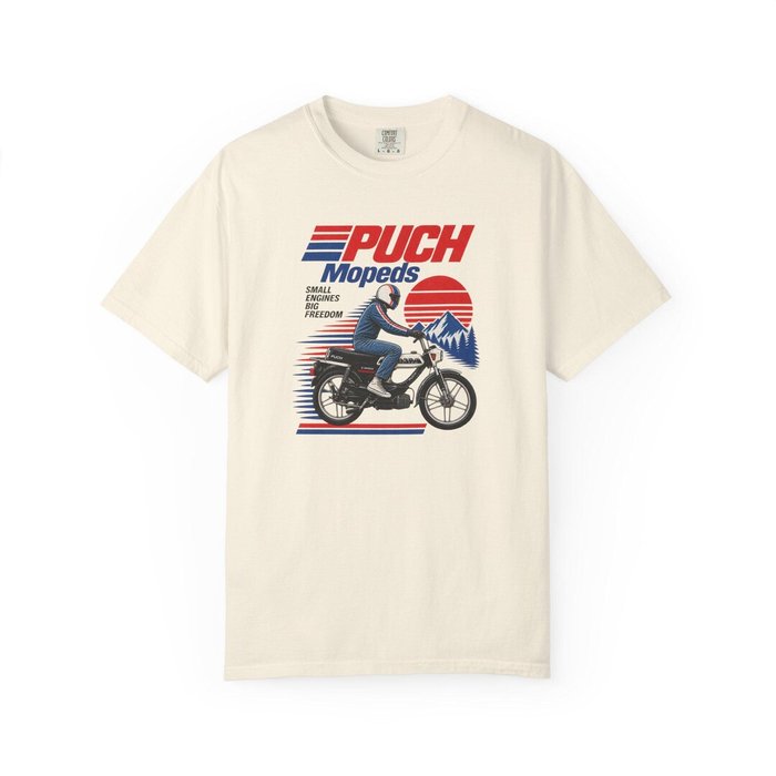 Puch Cobra Sunset T-Shirt - vintage Puch Cobra moped shirt by Moped Motel